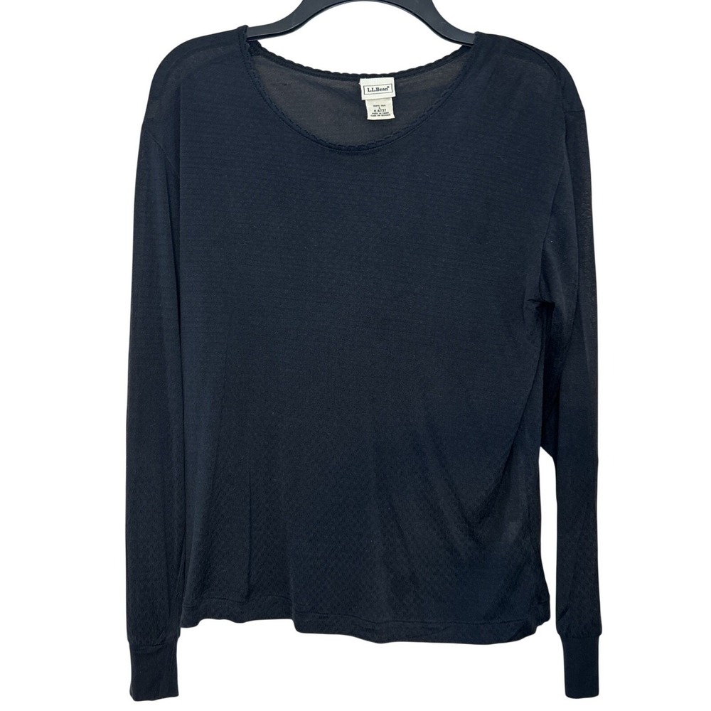 L.L. Bean Women's Black Base Layer Silk Long Sleeve Knit Top size L Round Neck